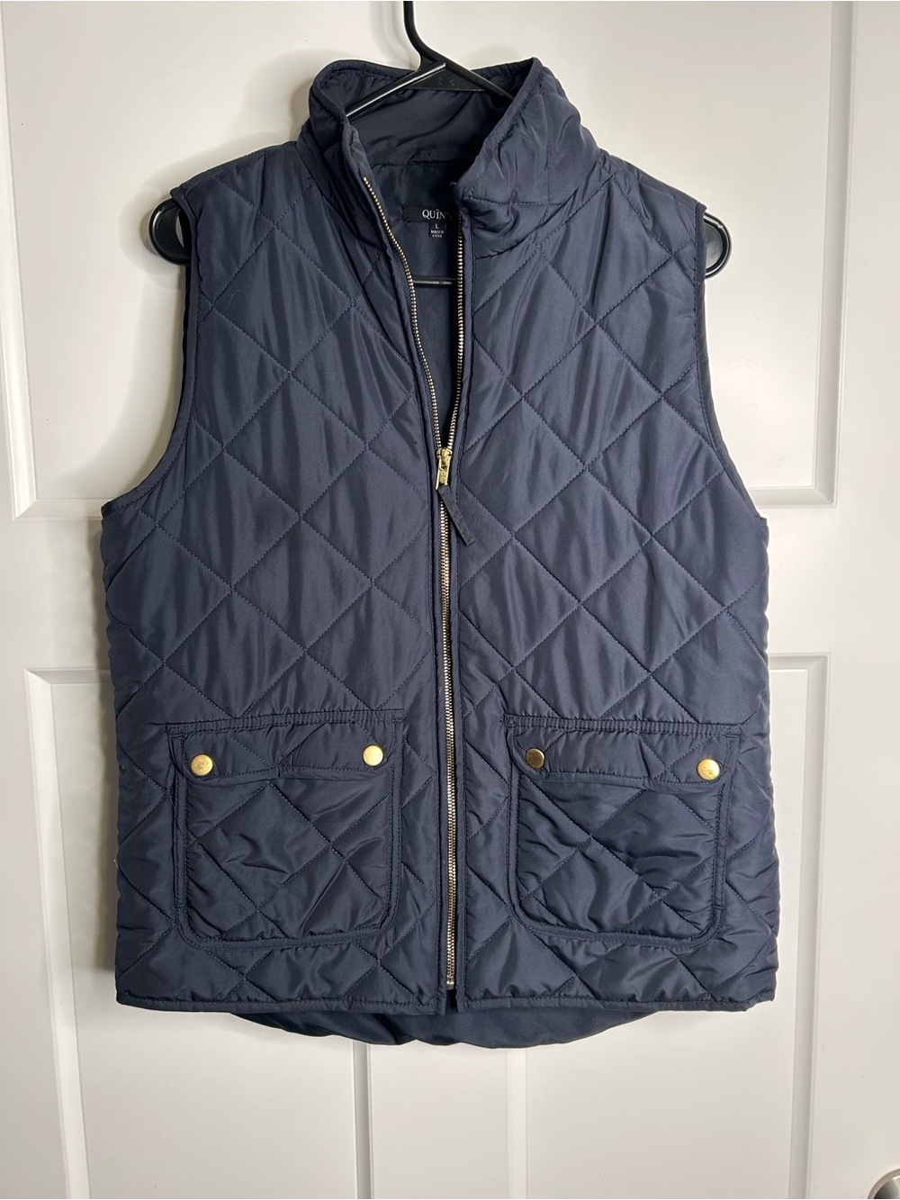 Quinn Navy Blue Quilted Zip Up Vest, size L Navy 5743